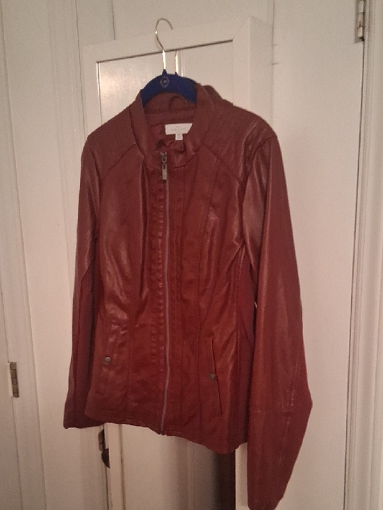 Faux Leather Moto Jacket - Rust Brown - Picture 3 of 14